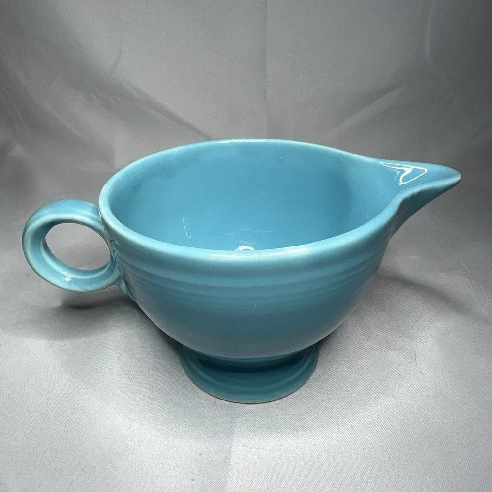 Vintage Fiesta Original Turquoise Ring Handled Creamer Fiestaware Blue Homer - Picture 2 of 7